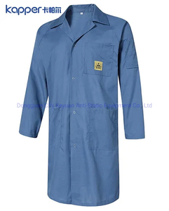 Kapper ESD Clean Room Lab Coat with Lapel Collar 3 Pockets Knee Length Anti-Static Jacket