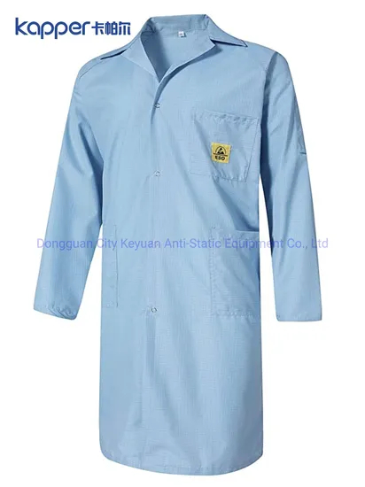 Kapper ESD Clean Room Lab Coat with Lapel Collar 3 Pockets Snap Cuffs, Knee Length Anti-Static Cloths