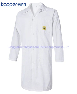 Kapper ESD Clean Room Lab Coat with Lapel Collar 3 Pockets Snap Cuffs, Knee Length Anti-Static Jacket