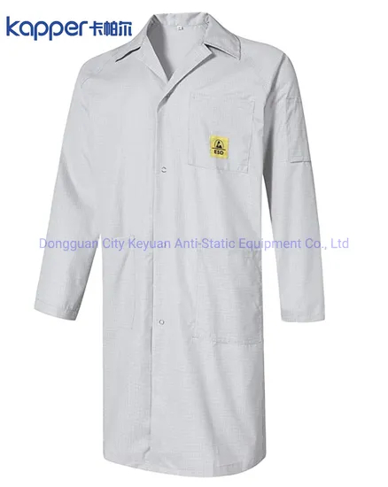 Kapper ESD Clean Room Lab Coat with Lapel Collar 3 Pockets Snap Cuffs Knee Length Anti-Static Jacket