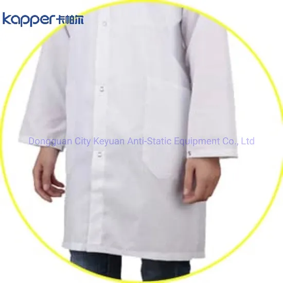 Kapper ESD Clean Room Lab Coat with Lapel Collar 3 Pockets Snap Cuffs Knee Length Anti-Static Jacket